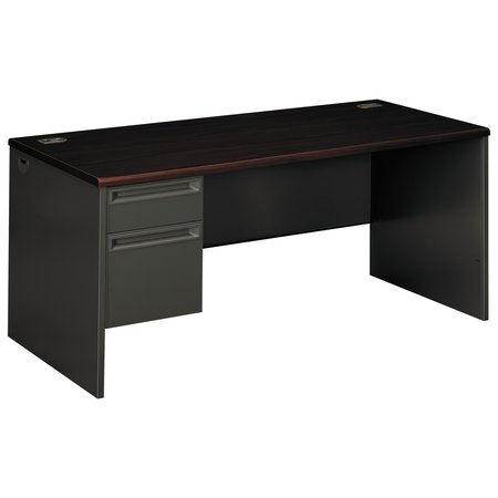 HON Pedestal Desk, 30 in D, 66" W, 29.5" H, Mahogany/Charcoal, Metal H38292L.N.S